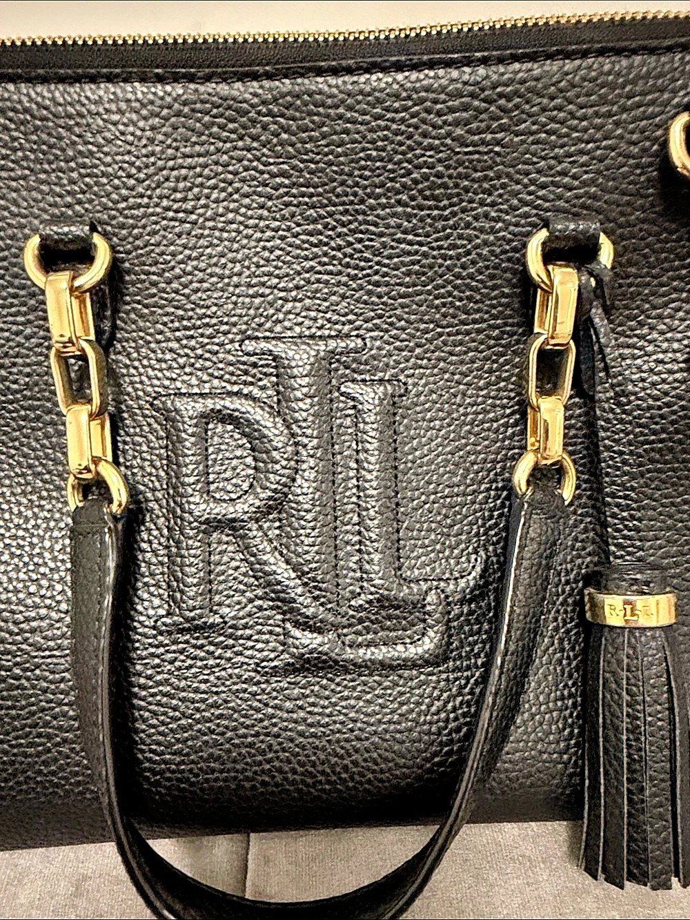 Ralph Lauren RL Logo Tote Black Tote with Tassel Like New - Picture 3 of 10